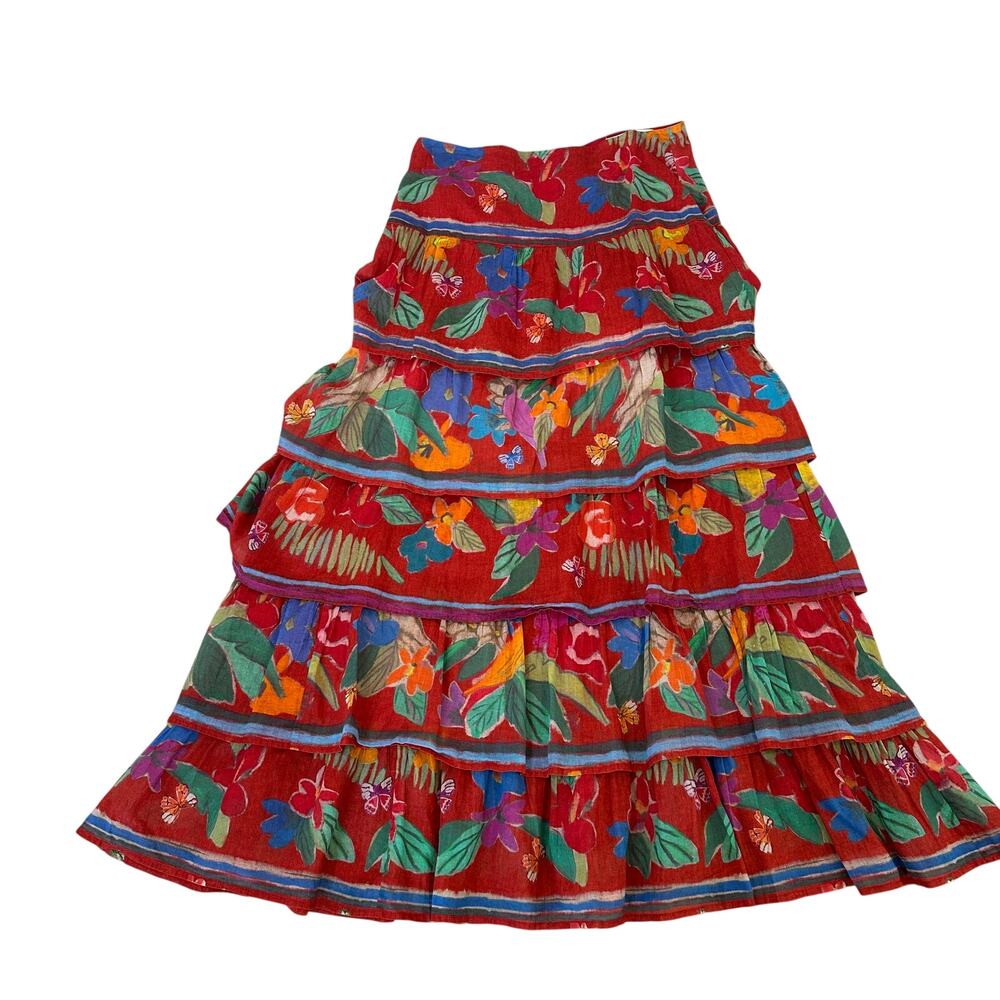 Marie Oliver Red Floral Tiered Ruffle Maxi Skirt SIZE 2 Boho Vacation Full $425 - Picture 10 of 13